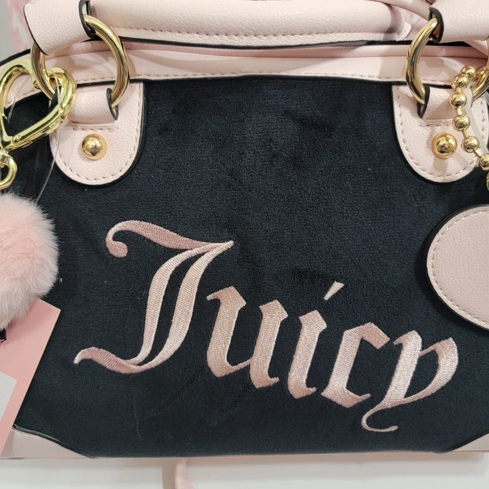 Juicy Couture Urban Heritage Bowler Bag VELOUR With Heart POM Bag Charm & WALLET